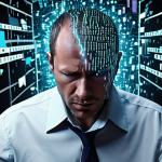 A frustrated data scientist surrounded by a chaotic, jumbled deluge of raw text data, symbolizing "Garbage In, Garbage Out". In the background, a struggling, glitchy AI model. The scene transforms into the same scientist meticulously polishing a radiant, crystalline stream of perfectly structured data, flowing into a sleek, high-performing NLP model glowing with success. Cinematic, digital art, high contrast, detailed, futuristic, metaphor for data quality impact.