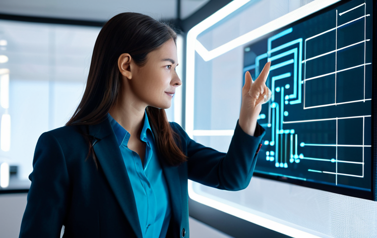 A professional female AI developer in a modest business suit, gently interacting with a glowing, abstract holographic representation of an AI model. The holographic interface displays clean lines and subtle, modular 'Lego block'-like elements, symbolizing efficiency and ease of tuning. She is standing in a modern, minimalist workspace bathed in soft, inviting lighting. The atmosphere conveys innovation and precision. fully clothed, appropriate attire, safe for work, perfect anatomy, correct proportions, natural pose, well-formed hands, proper finger count, natural body proportions, professional photography, high resolution, soft focus background.